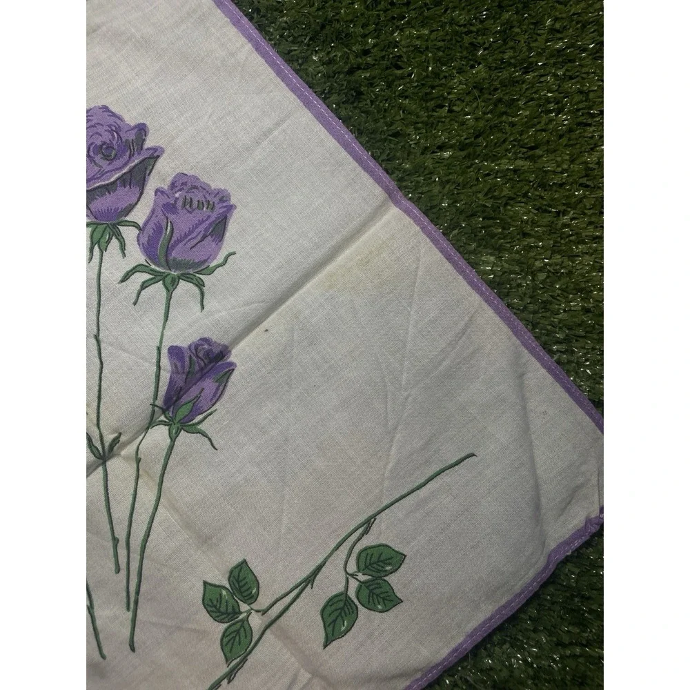 Set of 3 Vintage Floral Rose Handkerchiefs Lavender Blue Cotton Cottagecore‎
